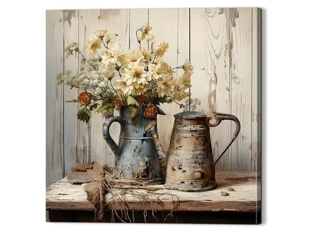 Farmhouse Vintage Rustic Floral Wall Art – Retro Flower Canvas Home Decor